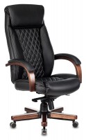 картинка Кресло руководителя Бюрократ T-9924WALNUT черный кожа с подголов. крестовина металл/дерево